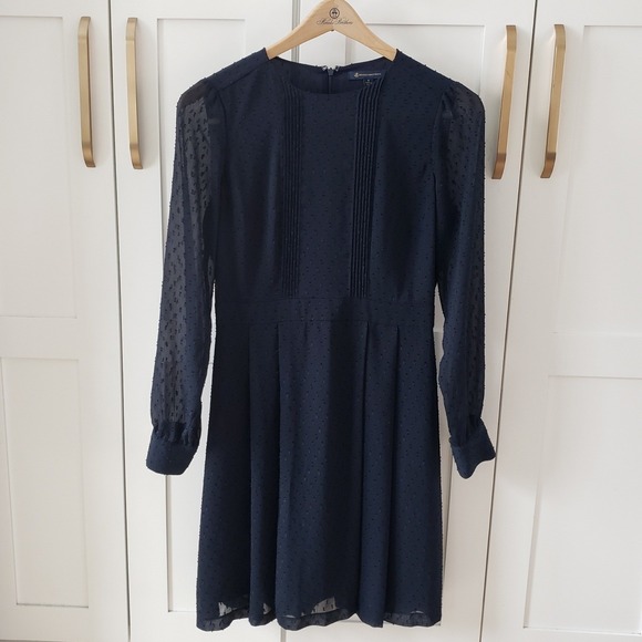 Brooks Brothers Dress Womens 8 Navy Blue Swiss Dot - Picture 2 of 7